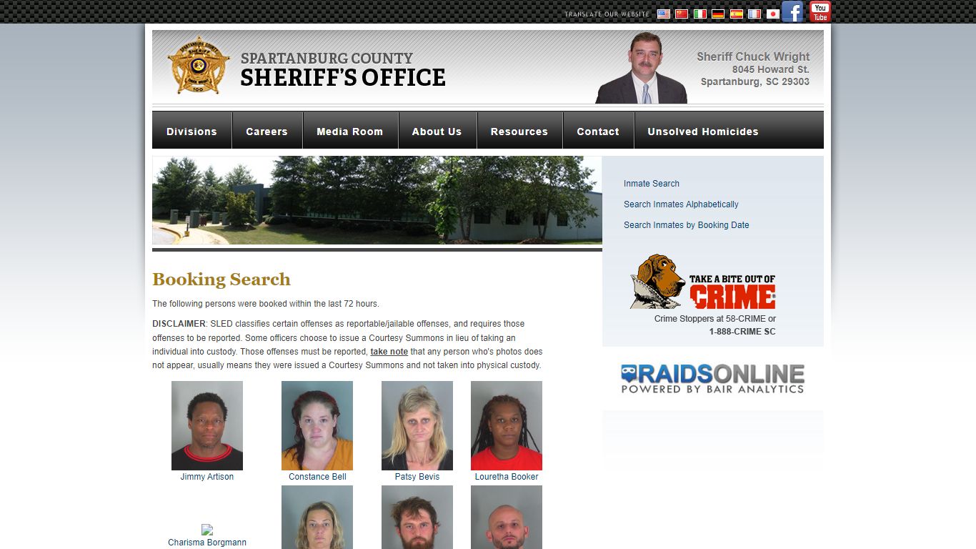 Booking Search : Spartanburg Sheriff