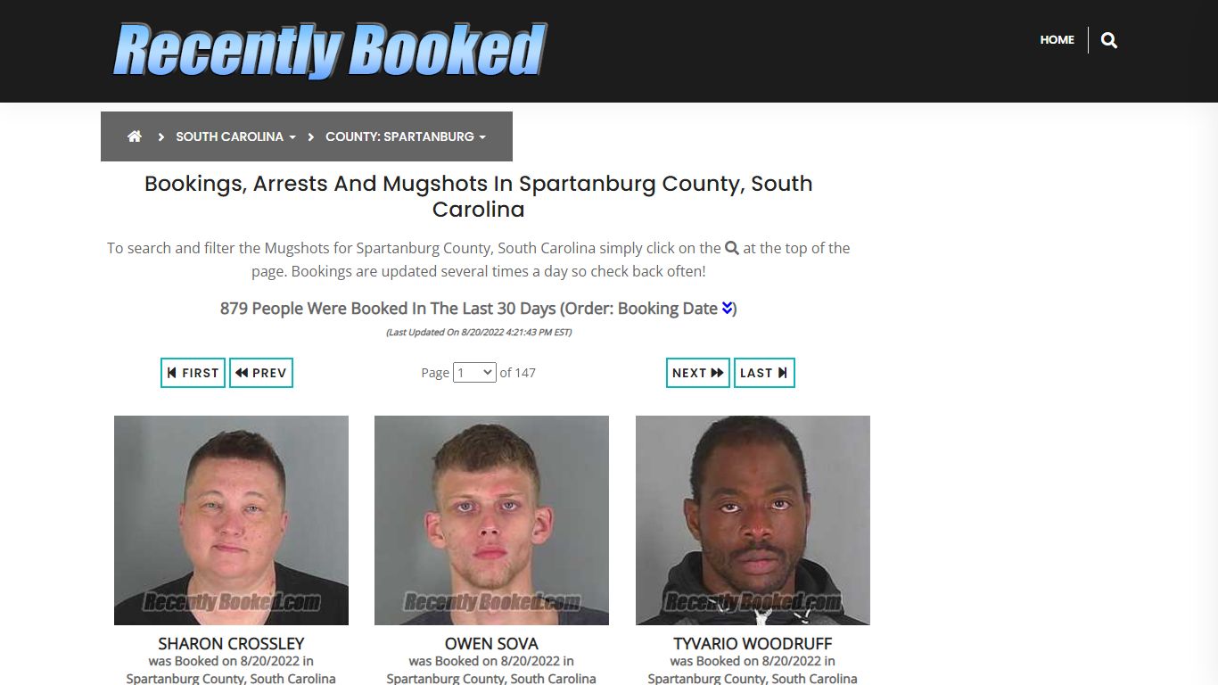 Bookings, Arrests and Mugshots in Spartanburg County, South Carolina
